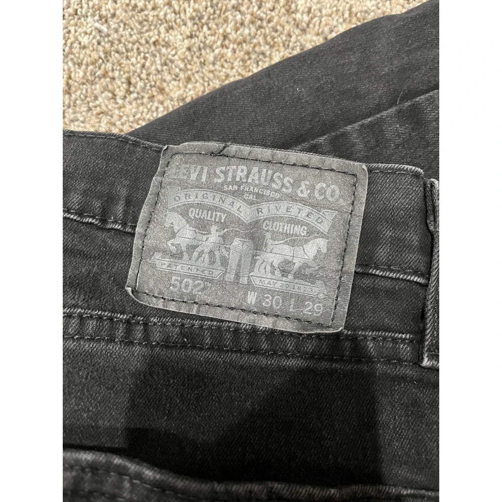 Levis 502‎ Regular Taper Black Jeans Mens 30x29 Cotton Stretch Denim Pants